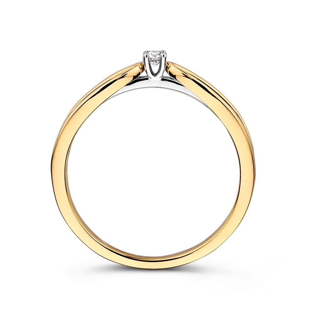 Bicolor 14kt Gelb- und Weißgoldring mit Diamanten – Eleganter Damenring mit auffälligem Mittelstein
