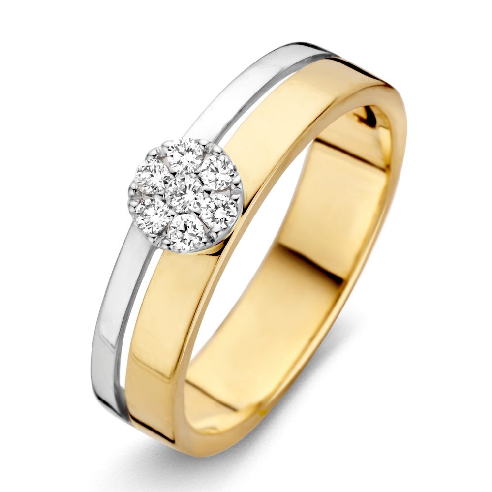 Ring aus 14K Gelb- und Weißgold mit brillantem Diamantbesatz und Crossover-Design