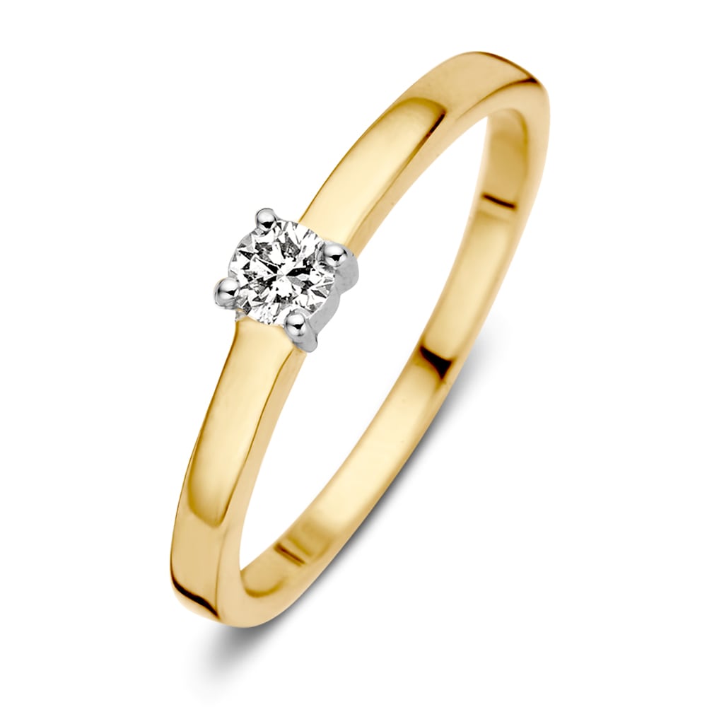 Bicolor Damenring aus 14K Gelb- und Weißgold mit 0,16 ct Brillant-Diamant in der Mitte