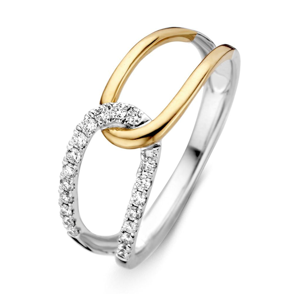 Damenring aus 14K Bicolor Gelb- und Weißgold mit 0,18 ct Brillantdiamanten