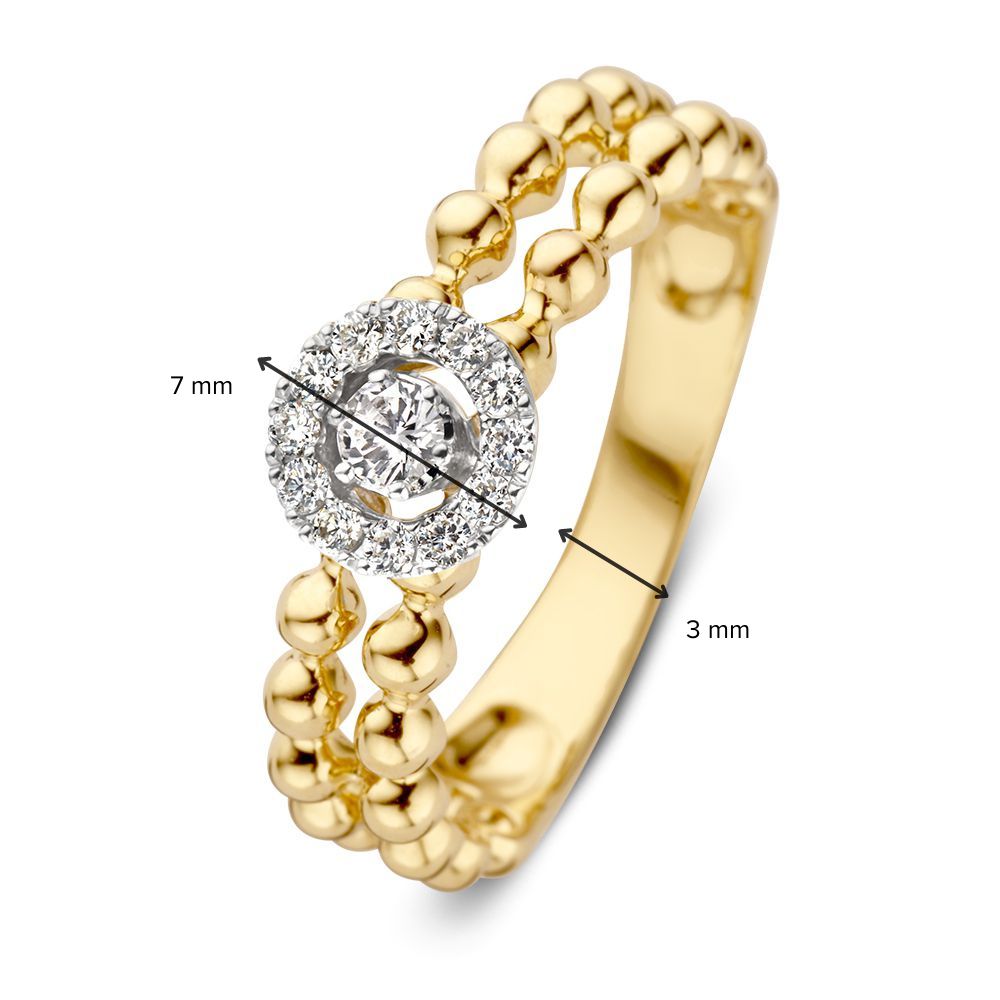 Stilvoller Goldring mit Diamanten und doppelter Reihe von Goldkügelchen 0,19 ct.