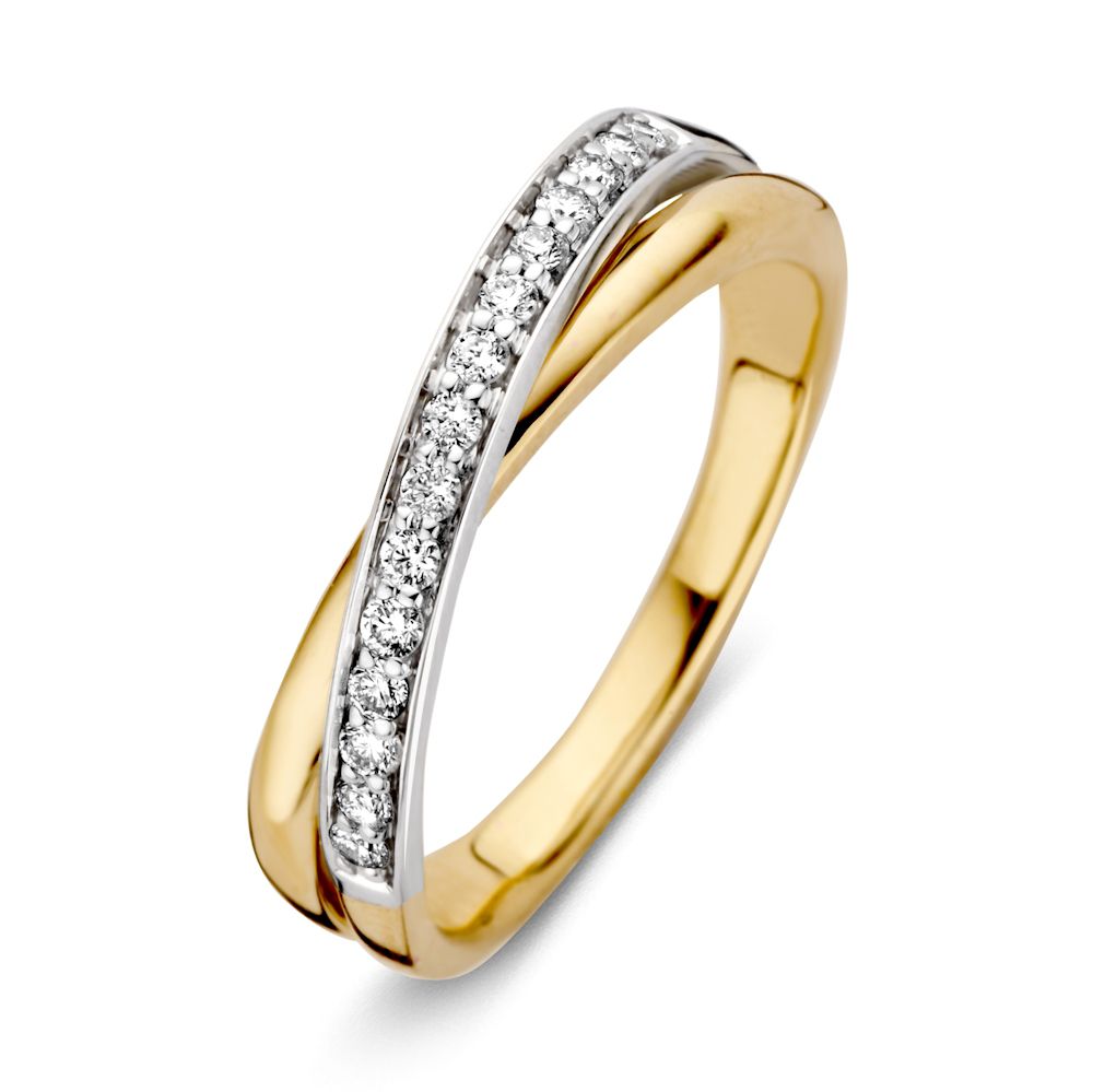 Bicolor Ring aus Weiß- und Gelbgold mit 0,20 ct Diamanten in einer geschwungenen Form