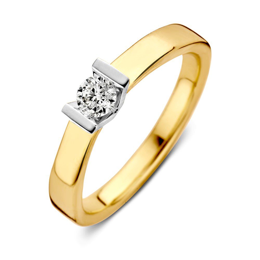 Bicolor Ring aus Gold mit einem brillanten, 0,20 Karat, und glattem, poliertem Design