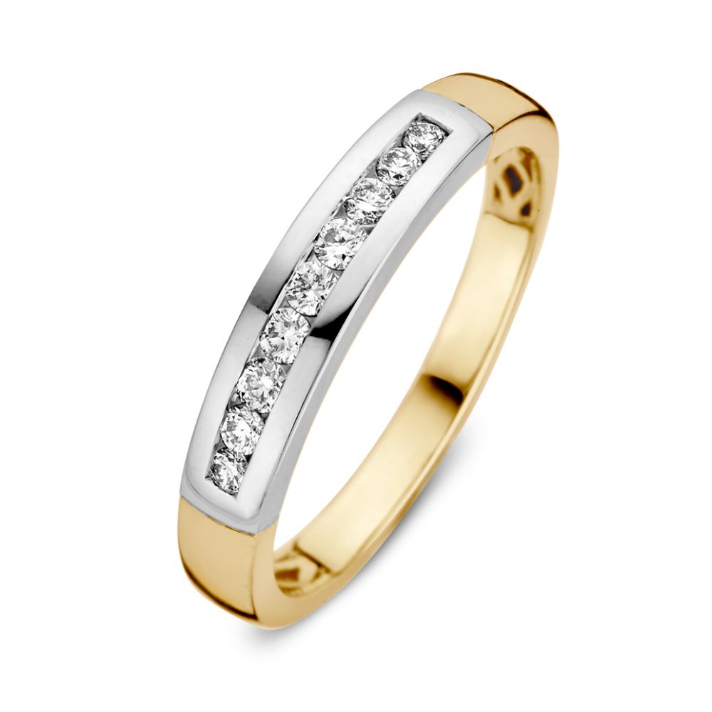 Bicolor Ring aus Gold mit Brillanten in Railssetzung und glänzender Oberfläche