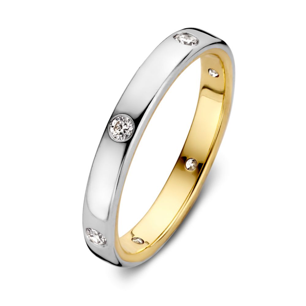 Bicolor Ring aus Gold mit Diamanten, 0,20 Karat, mit glänzender Silber- und goldfarbener Oberfläche