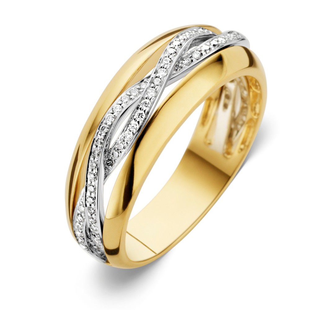 Bicolor Ring aus Gelbgold und Weißgold mit 0,22 ct Diamanten und geschwungenem Design
