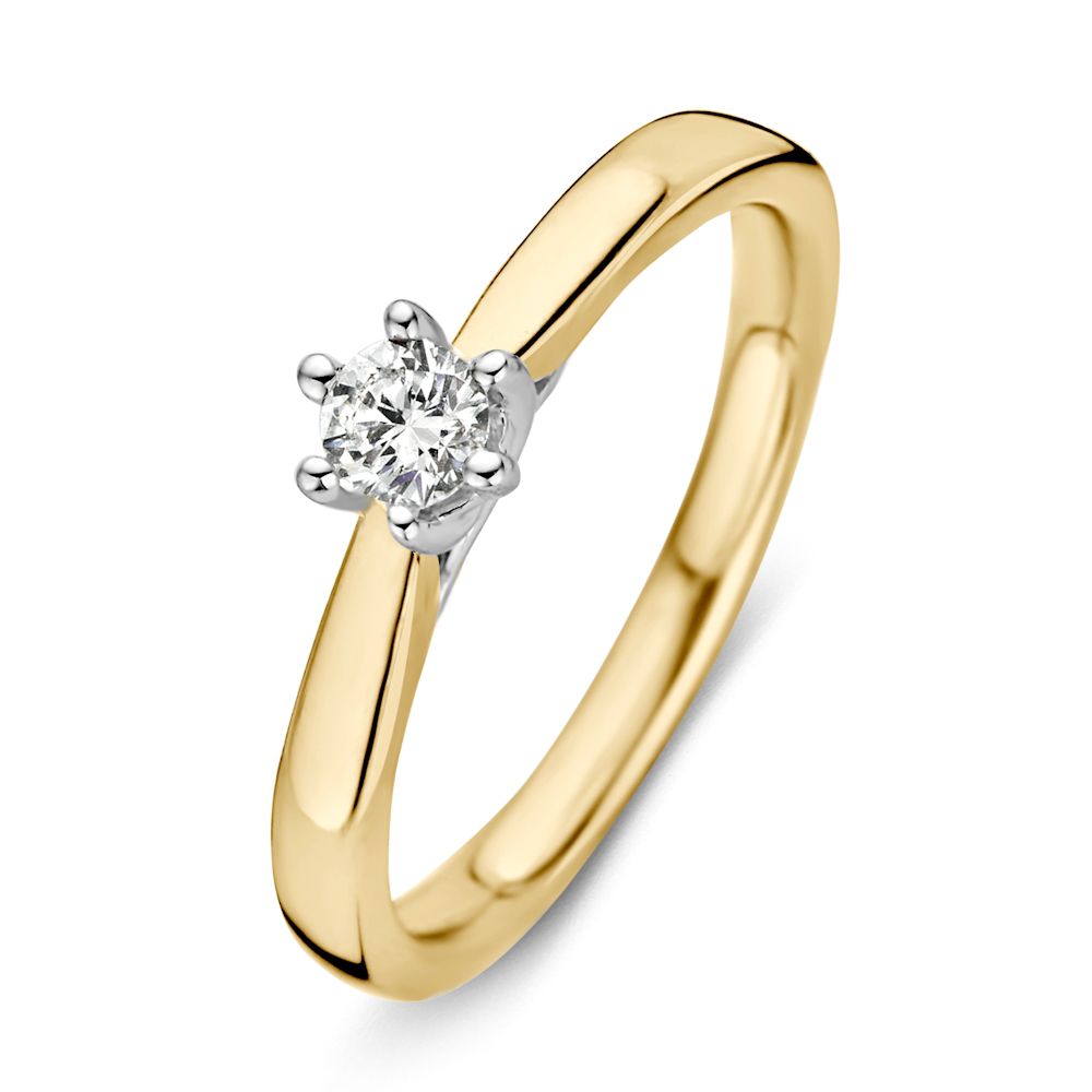 Bicolor Ring aus Gelbgold und Weißgold mit einem Diamanten von 0,24 ct