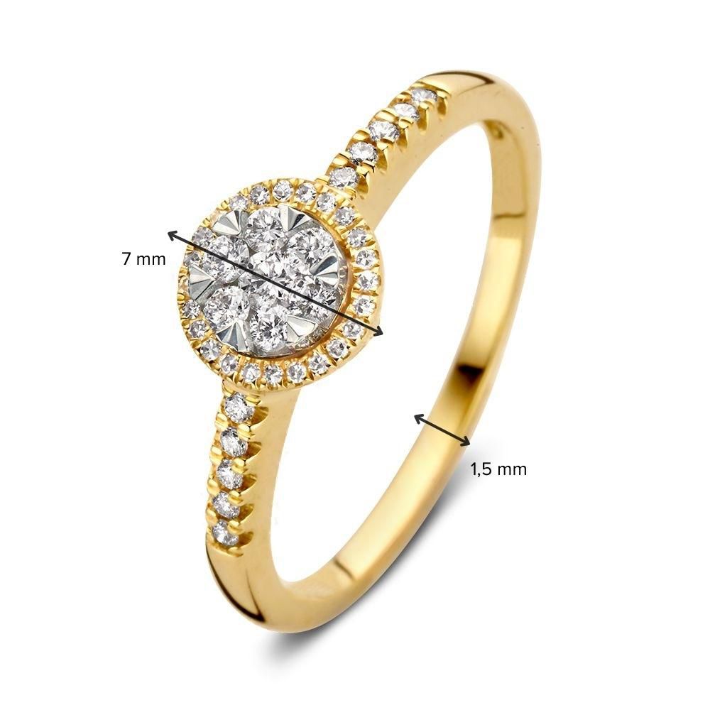 Bicolor Diamant Entourage Ring Damen 14 Karat Gelb-/Weißgold mit Ovalem Diamant 0.24ct