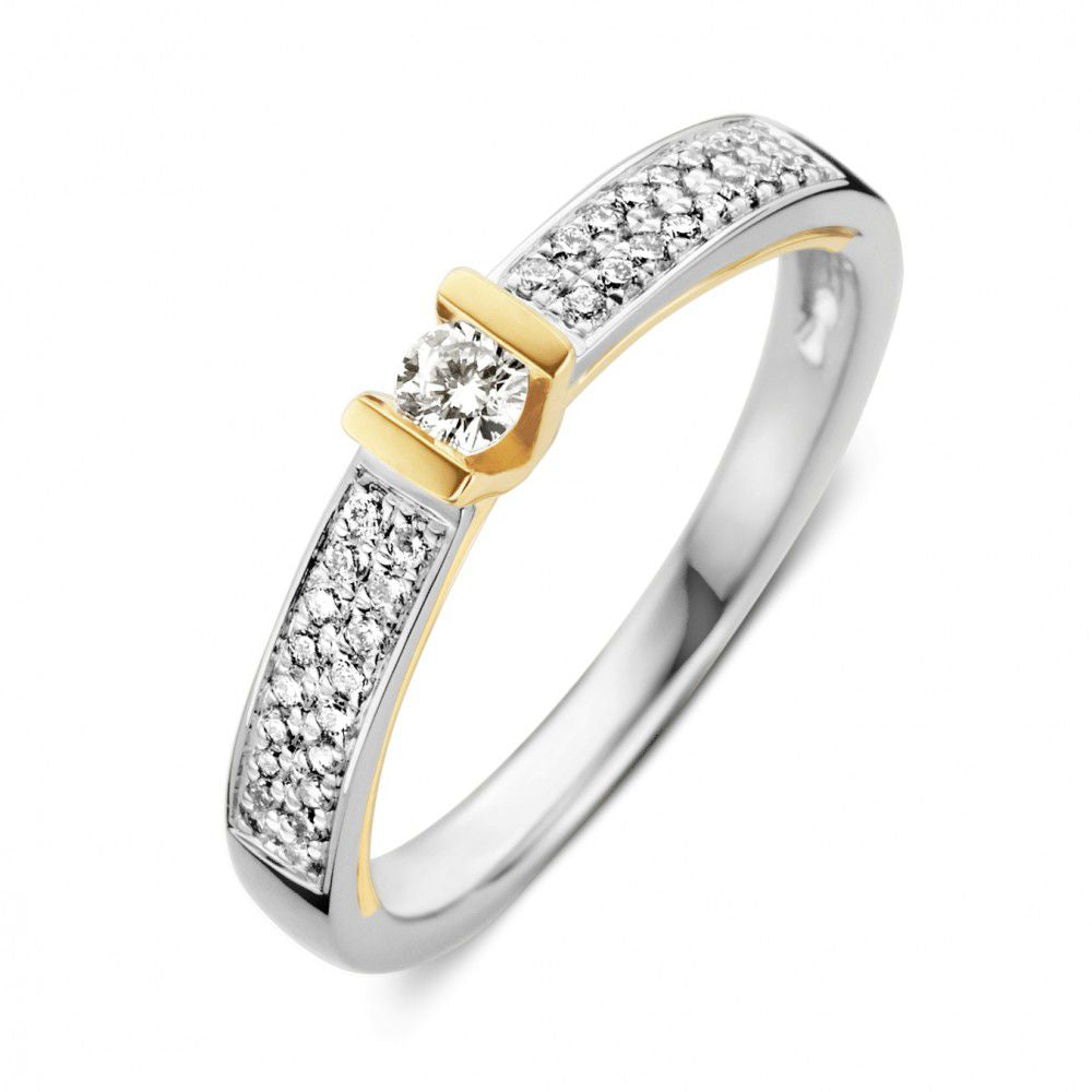 Bicolor Ring aus Silber und Gold mit 0,26 Karat Diamanten und funkelndem Zirkonia