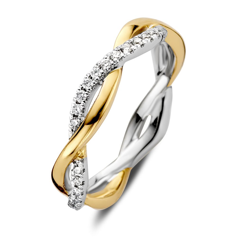 Bicolor Ring mit Twist-Design aus Gold und Diamanten, besetzt mit 0,27 Karat