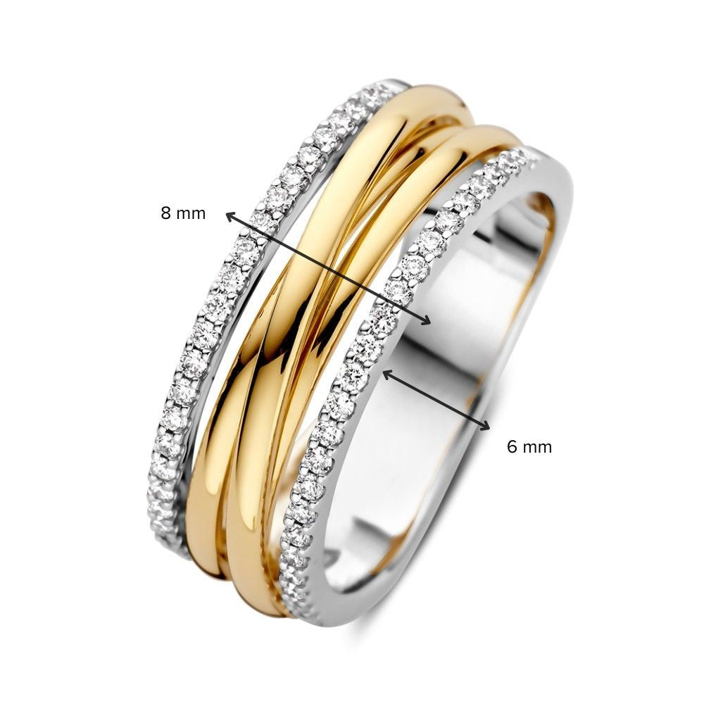 Bicolor Gelb-/Weißgoldring mit 0,27 ct Diamanten – 14 Karat, raffinierter Damenring, H/SI-1 Qualität