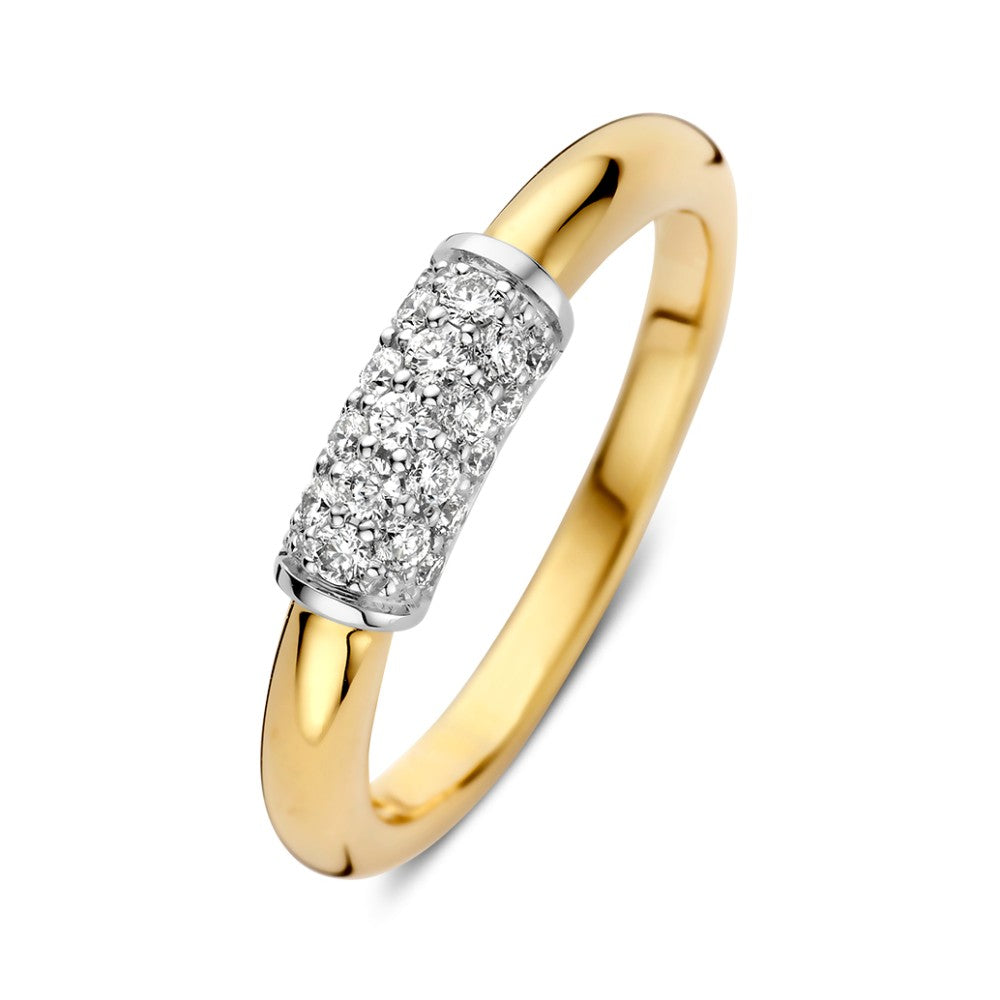 Bicolor Ring aus Gold mit diamantbesetztem, glänzendem Mittelteil und 0,33 ct Brillanten