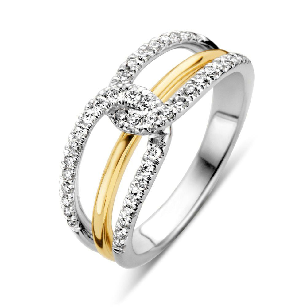 Bicolor Damenring aus Weiß- und Gelbgold mit Brillanten, 0,37 ct, mit glänzender Oberfläche