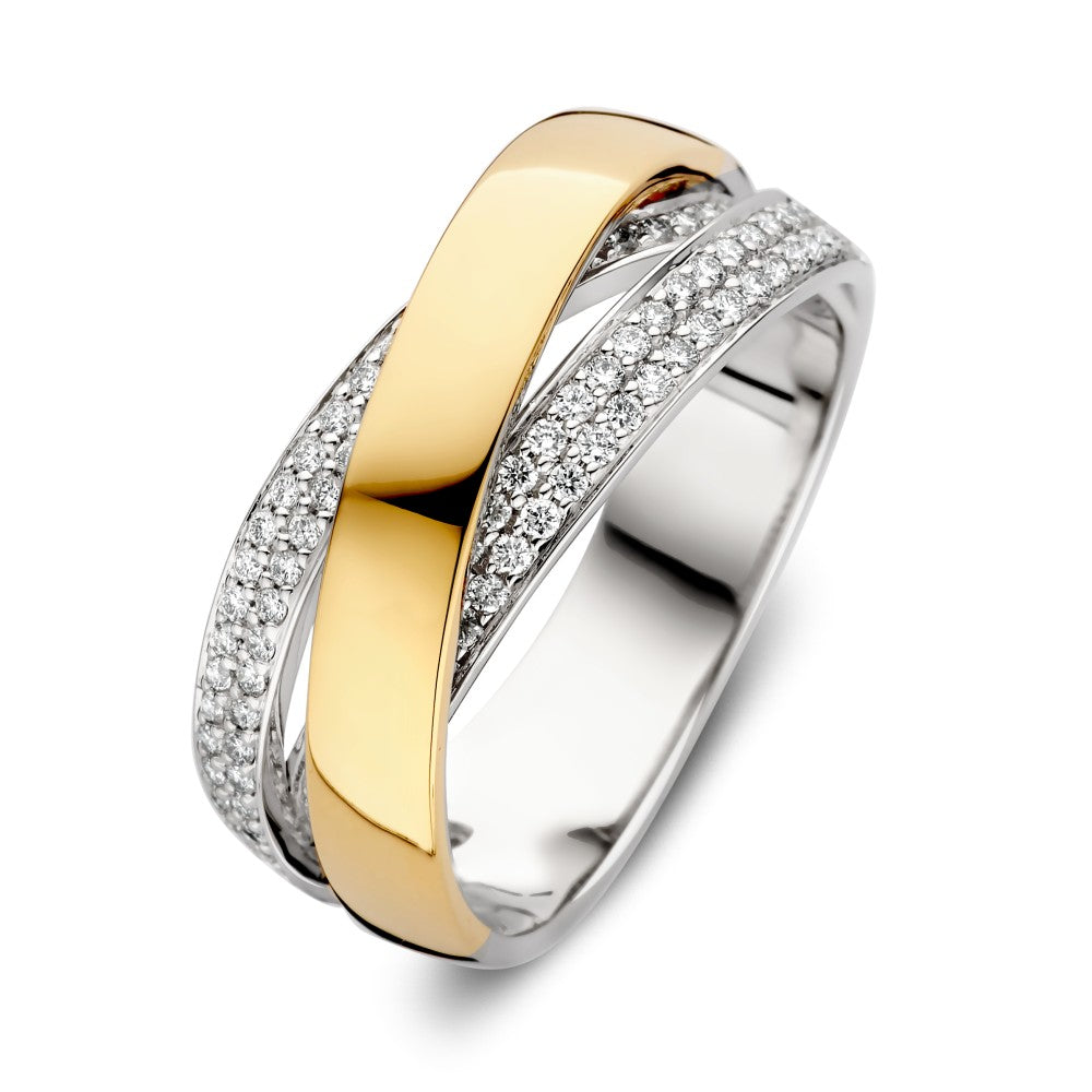 Bicolor Crossover-Ring aus Silber und Gold mit 0,37 ct Brillantdiamanten