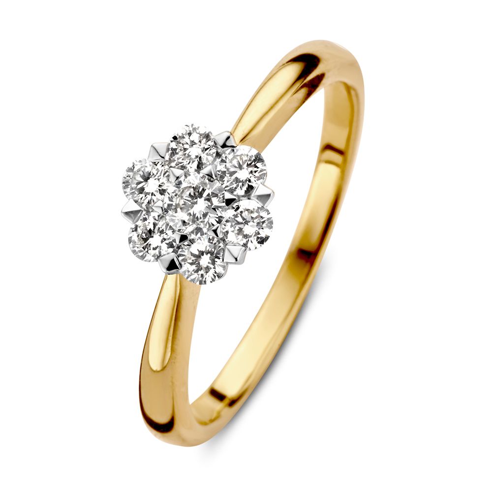 Bicolor Ring aus 14 Karat Gelb- und Weißgold mit Diamanten (0,40 ct) in Blumenform