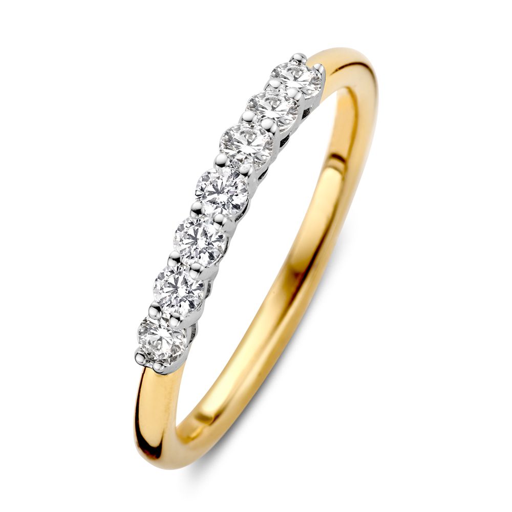 Bicolor Ring aus 14 Karat Gelb- und Weißgold mit sieben Diamanten (0,40 ct) in einer Reihe
