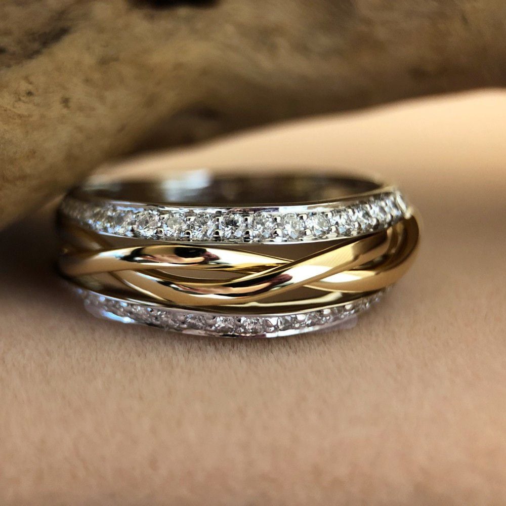 Bicolor Damenring aus Weiß- und Gelbgold mit Brillant (0,47 ct) – 14 Karat, H/SI-1 Qualität