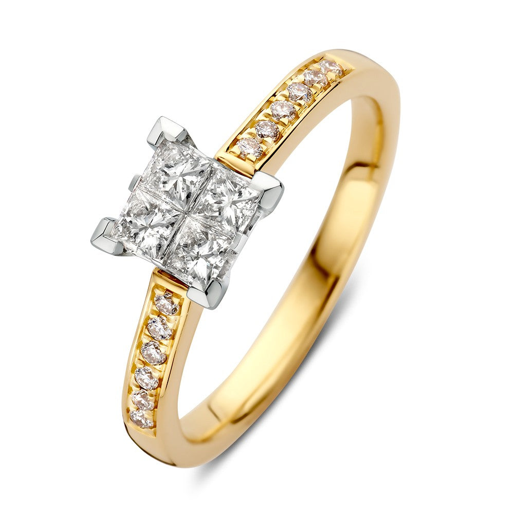 Bicolor Ring mit vier Diamanten und kleinen Brillanten am Gelbgoldring