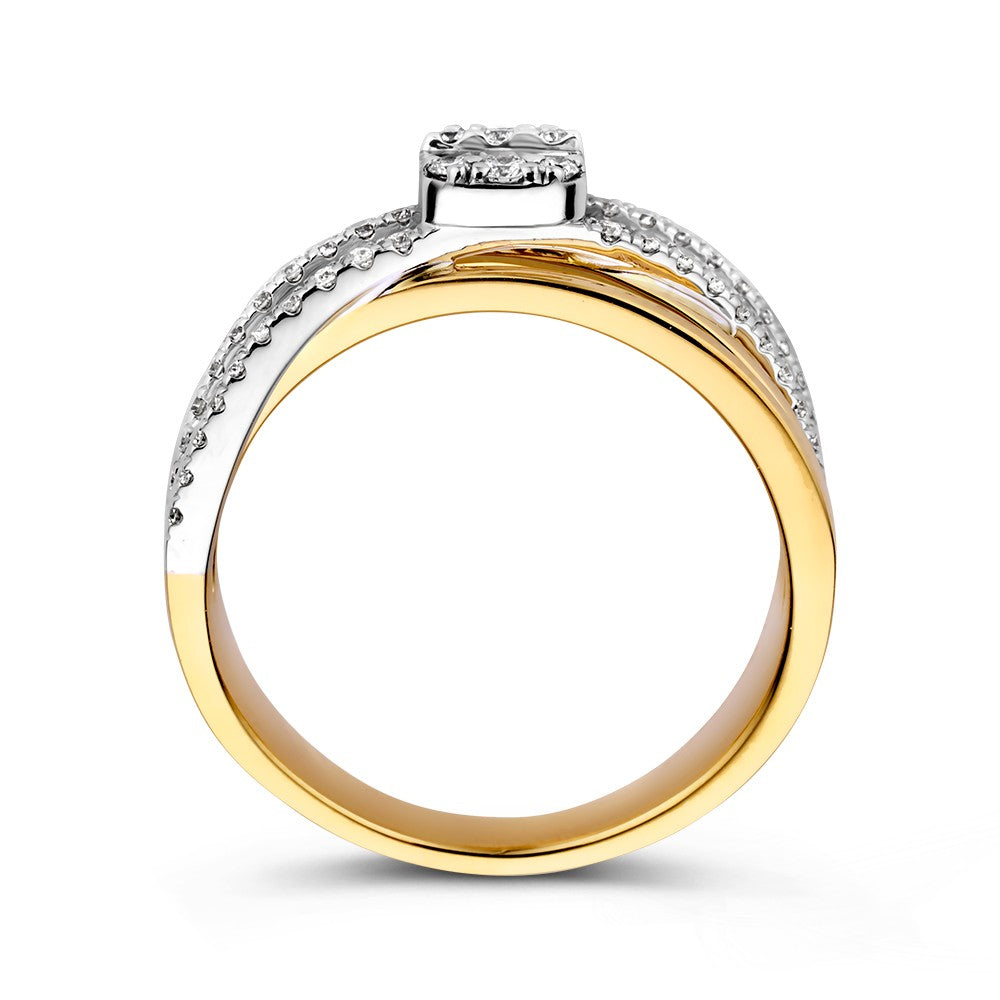 Luxuriöser Crossover-Ring mit 0,53 ct Baguette- und Brillantschliff-Diamanten in 14k Gelb-/Weißgold