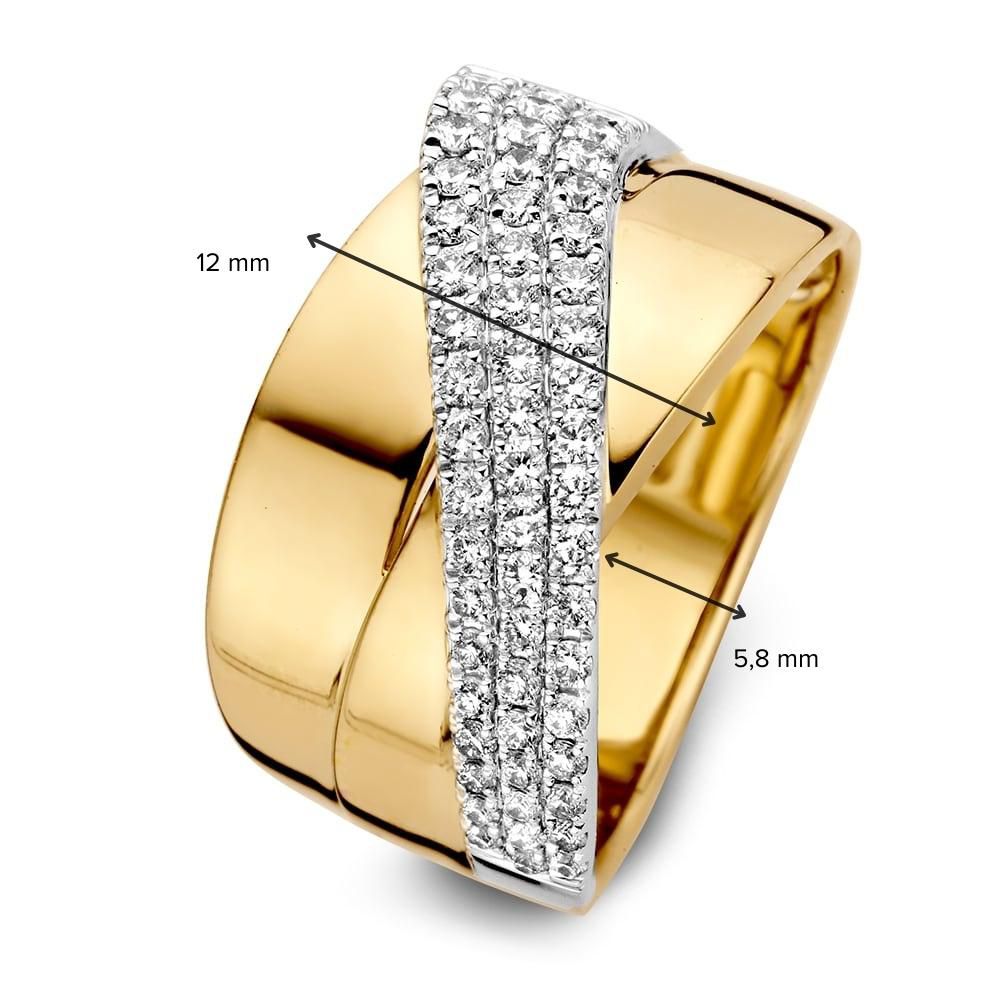 Breiter Bicolor-Ring aus Gelb- und Weißgold mit Diamant-Pavé-Fassung 0.56ct