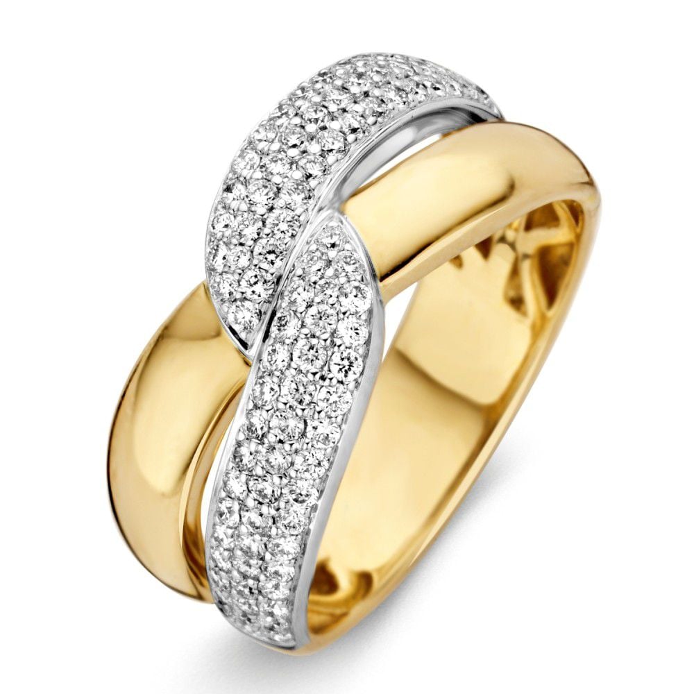 Bicolor Ring aus Gelbgold und Weißgold mit 0,61 ct Brillanten und geschwungenem Design