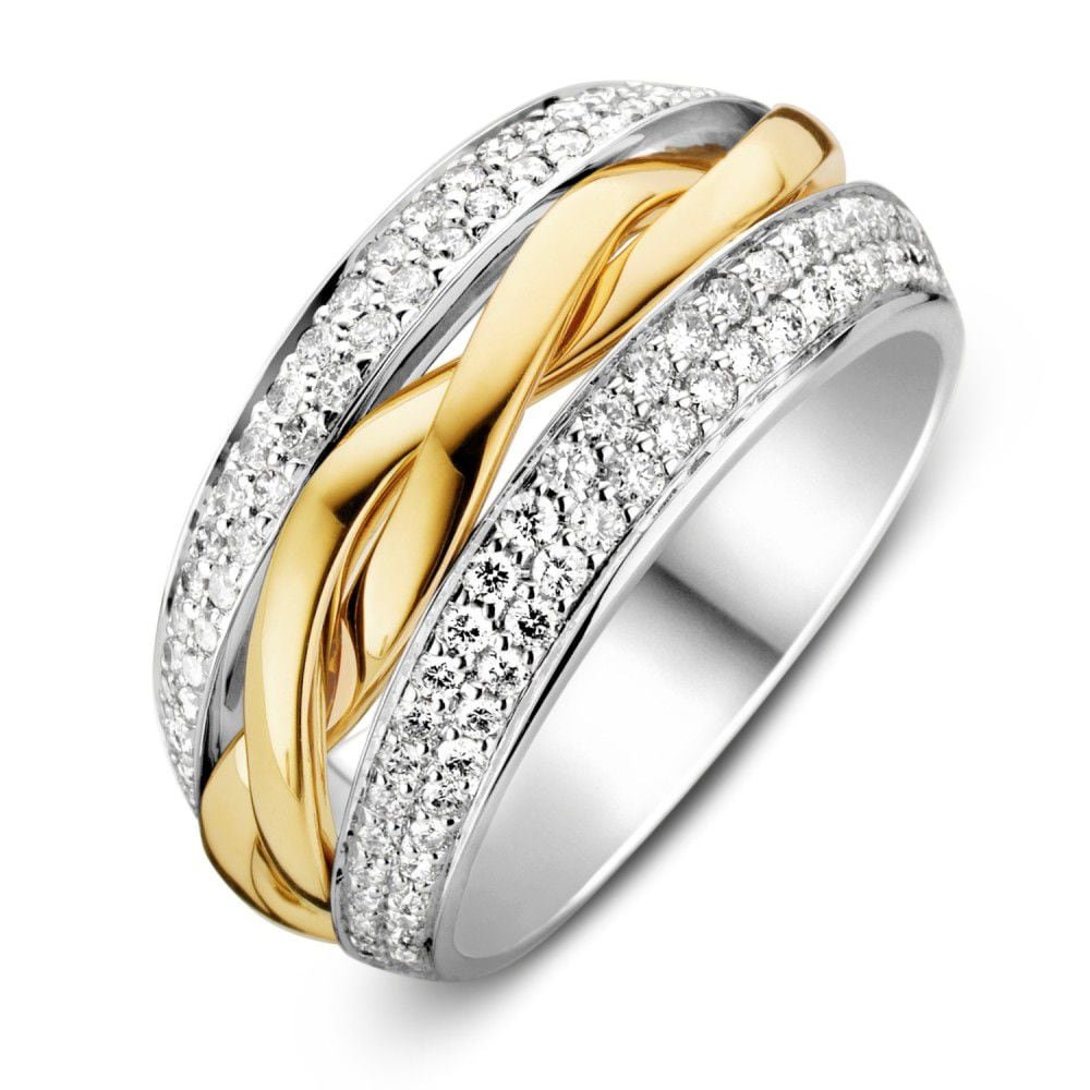 Bicolor Ring aus 14 Karat Gold mit 0,87 ct Brillanten, einer gelben und einer weißen Goldschicht