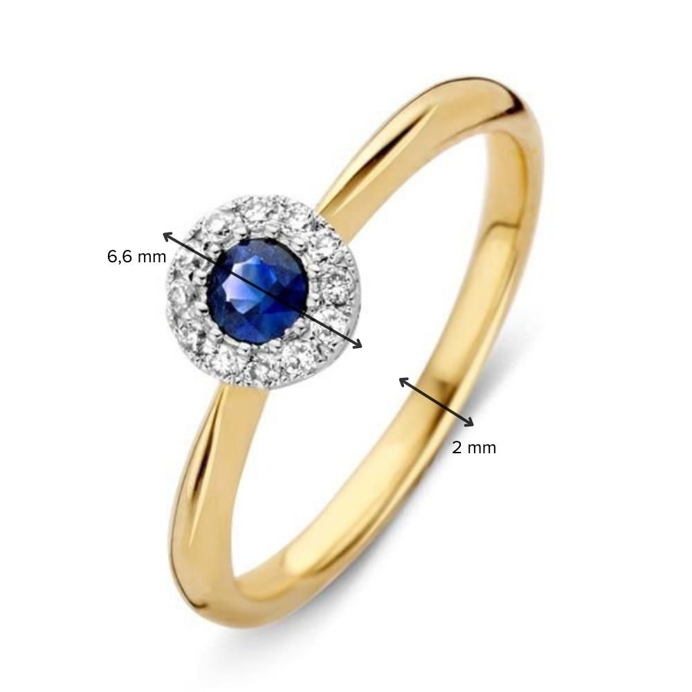 14-karätiger Damenring aus Gold mit blauem Saphir und Diamanten