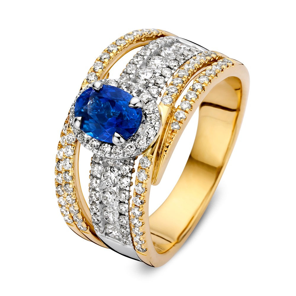 Luxe goldener Ring mit ovalem königsblauem Saphir und 1,07 ct Diamanten