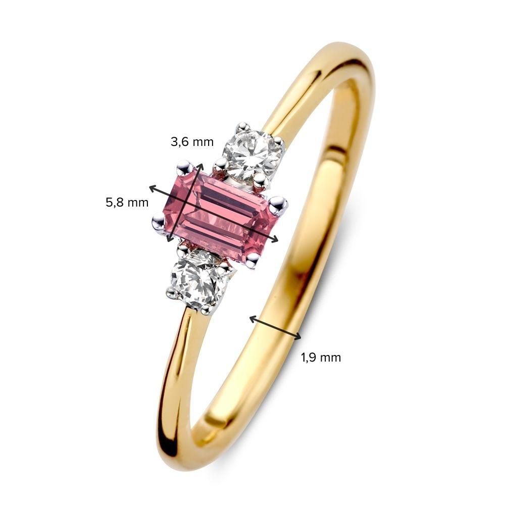 14-Karat-Bicolor-Goldring mit Baguette-Rosatourmalin und Diamanten