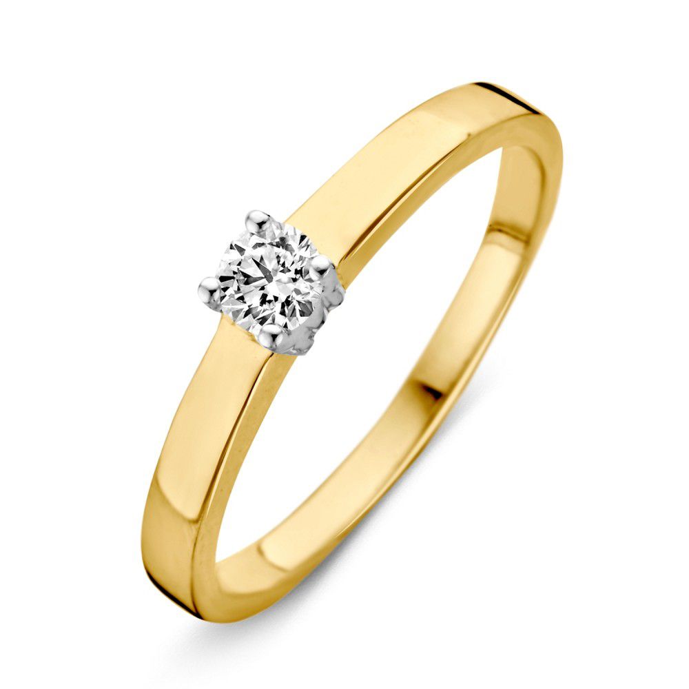 Bicolor Solitärring aus 14 Karat Gold mit 3,8 mm weißem Zirkonia