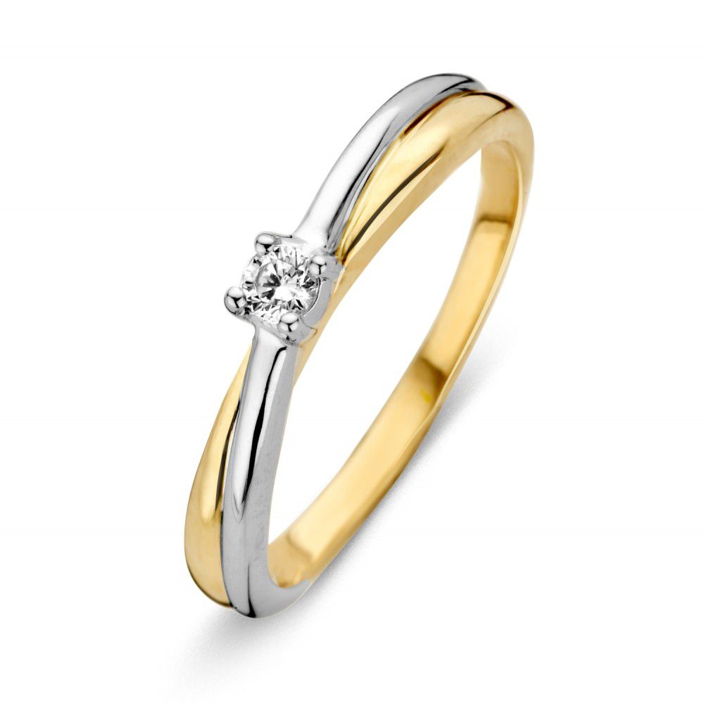 Bicolor Ring aus 14 Karat Gold mit weißem Zirkonia und 3,3 mm breitem Band