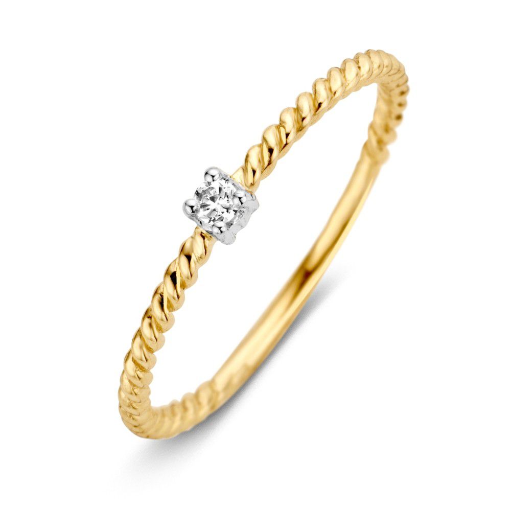 Ring aus 14-karätigem Gelbgold mit Zirkonia, feines, gedrehtes Design für Damen