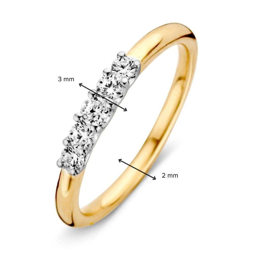 Bicolor-Goldring für Damen, 14 Karat, mit weißem Zirkonia 3 mm