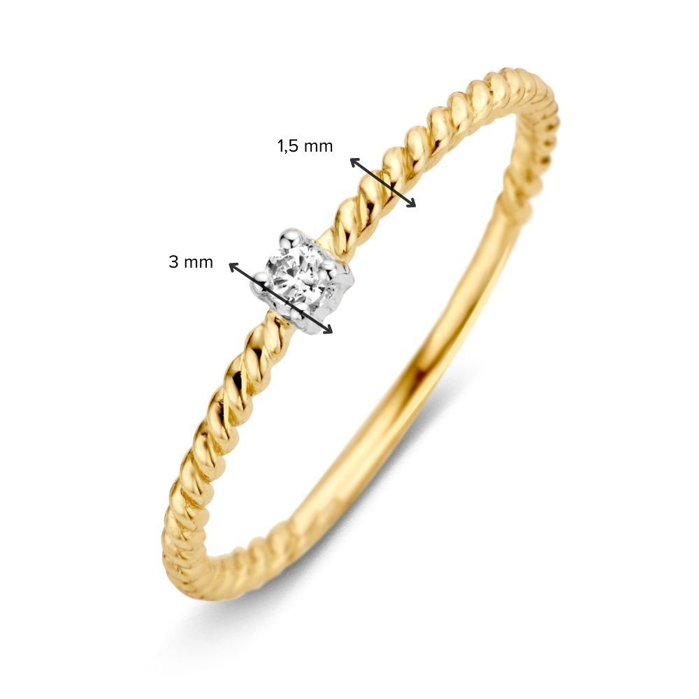 Gelb-weißer Goldring mit Zirkonia – 14 Karat – 1,1 Gr – Zartes Design für Damen