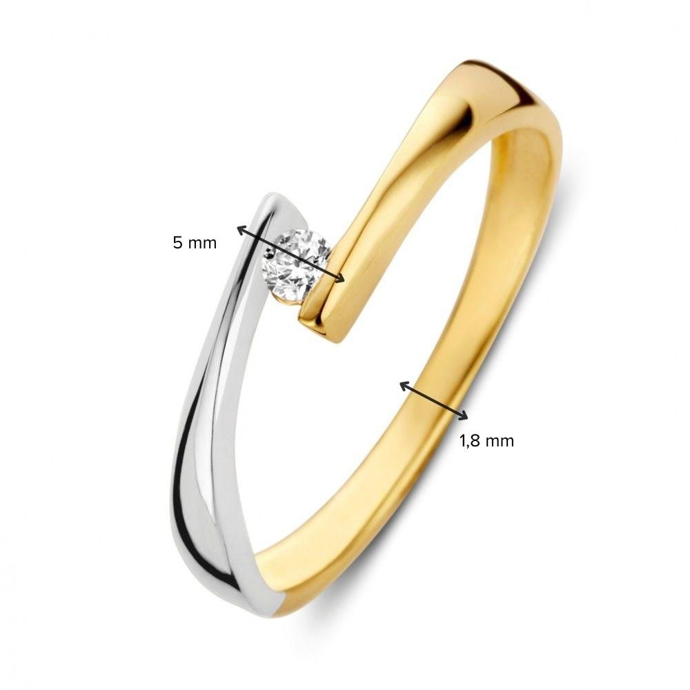 Bicolor Weiß- und Gelbgoldring mit weißen Zirkonia, 14 Karat, 5mm