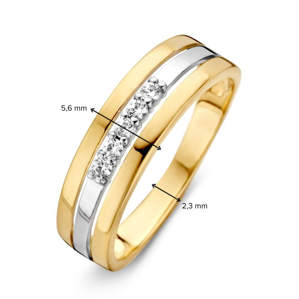 Gelb-weißer Goldring mit Zirkonia – Eleganz in Balance