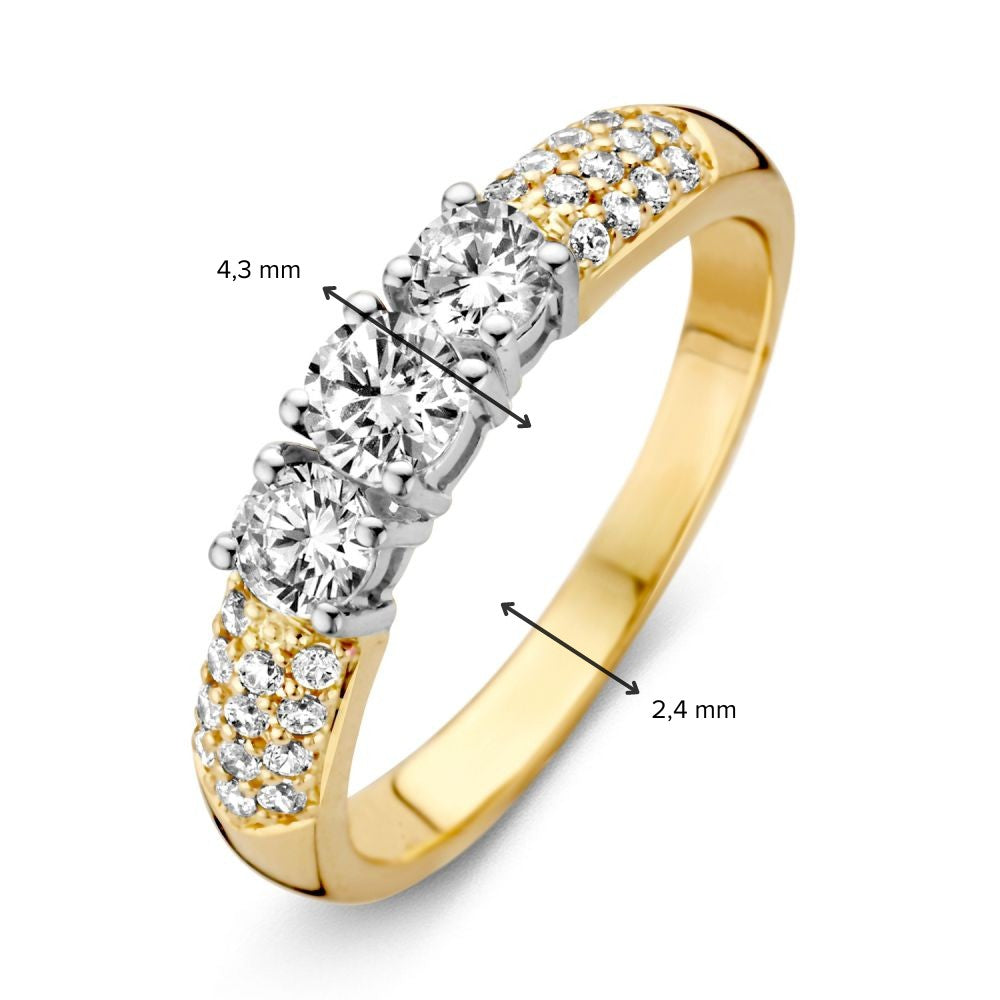 Bicolor Damenring aus 14 Karat Gold mit weißen Zirkonia 4.3mm