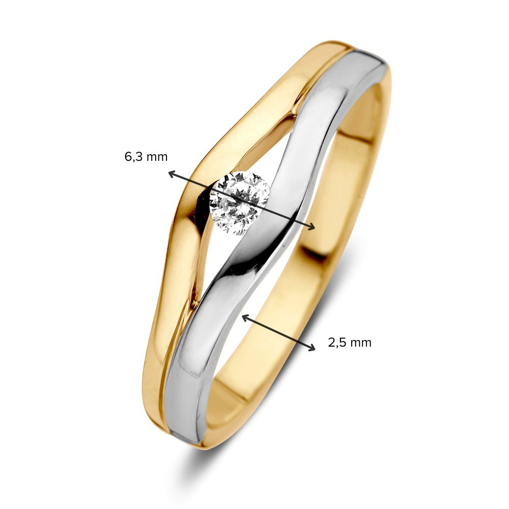 Bicolor Goldring mit Zirkonia – 14 Karat Gelb-/Weißgold, 6,3 mm
