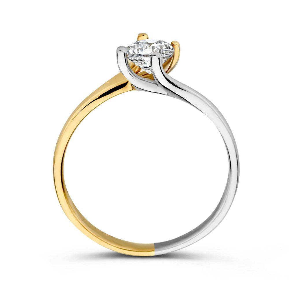 Bicolor Weiß- und Gelbgold Solitärring mit Zirkonia – 14 Karat Luxus für Damen