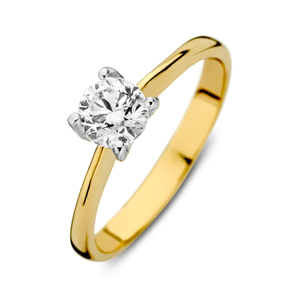 Bicolor Ring aus 14-karätigem Gelbgold mit Zirkonia und glattem, poliertem Band