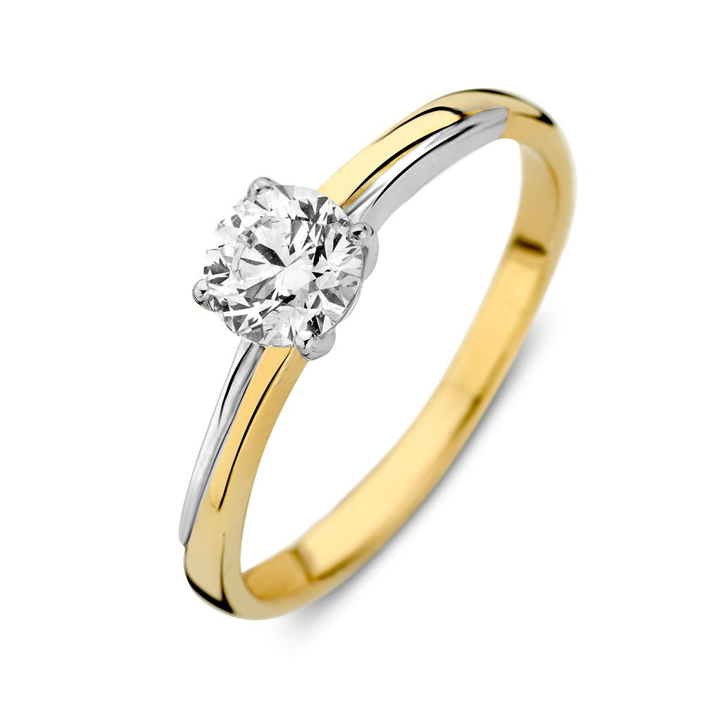 Bicolor Ring aus 14-karätigem Weiß- und Gelbgold mit Zirkonia-Mittelstein