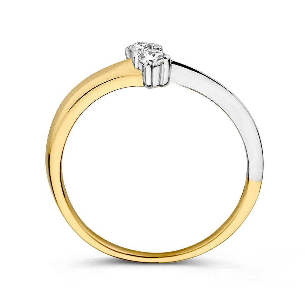 14K Bicolor Weiß- und Gelbgold Ring mit Zirkonia – Elegantes Schmuckstück für Damen