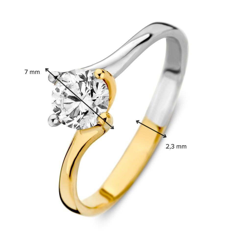 Bicolor Weiß- und Gelbgold Solitärring mit Zirkonia – 14 Karat Luxus für Damen