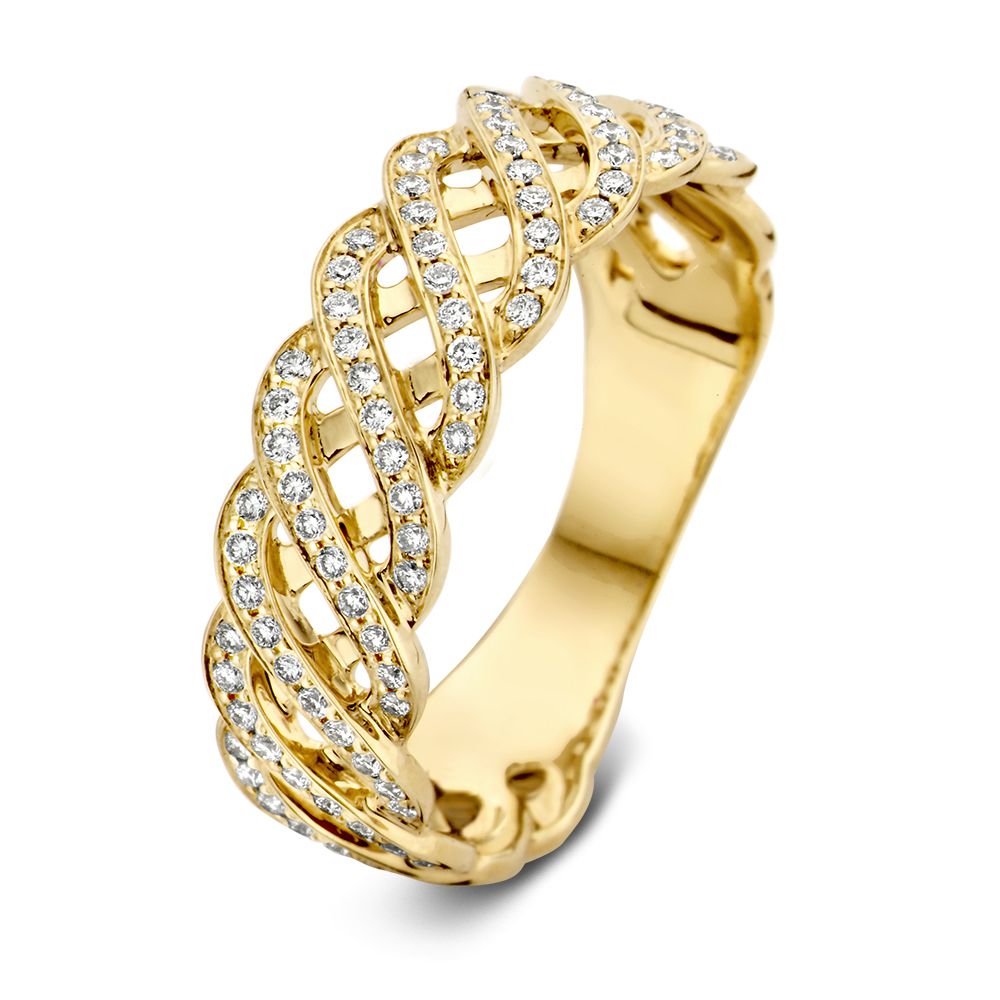 Gelbgoldener Ring mit 0,35 ct Brillant-Diamanten in H/SI-1 Qualität und feinem, gewundenem Design