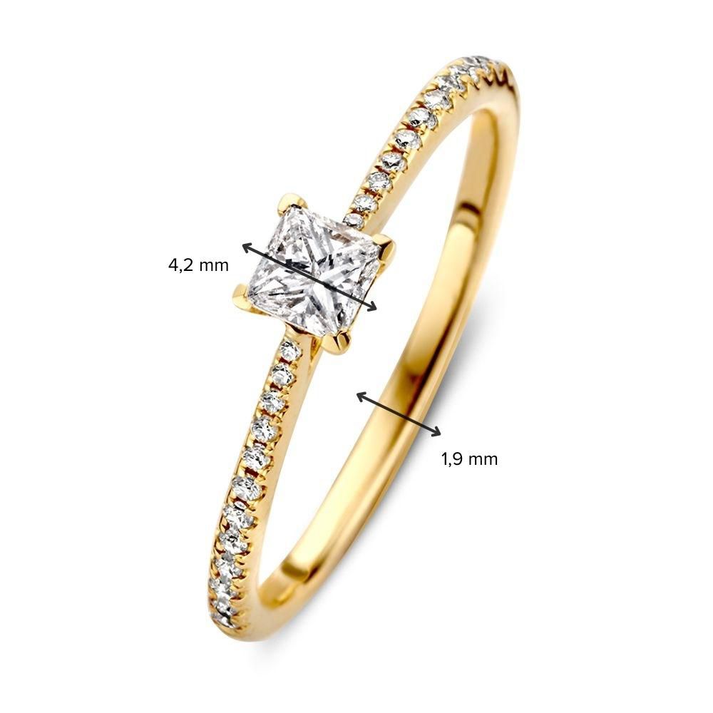 Eleganter Damenring aus Gelbgold mit Diamant im Princess-Schliff und Diamantband – 0,38 Karat, 14 Karat Gold, H/SI-1 Qualität, Zeitloses Design
