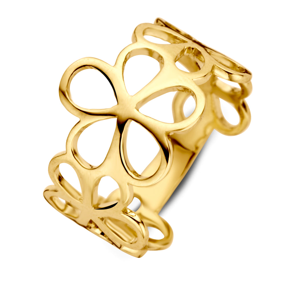 Damenring aus 14-karätigem Gelbgold mit offenem Blumenmuster