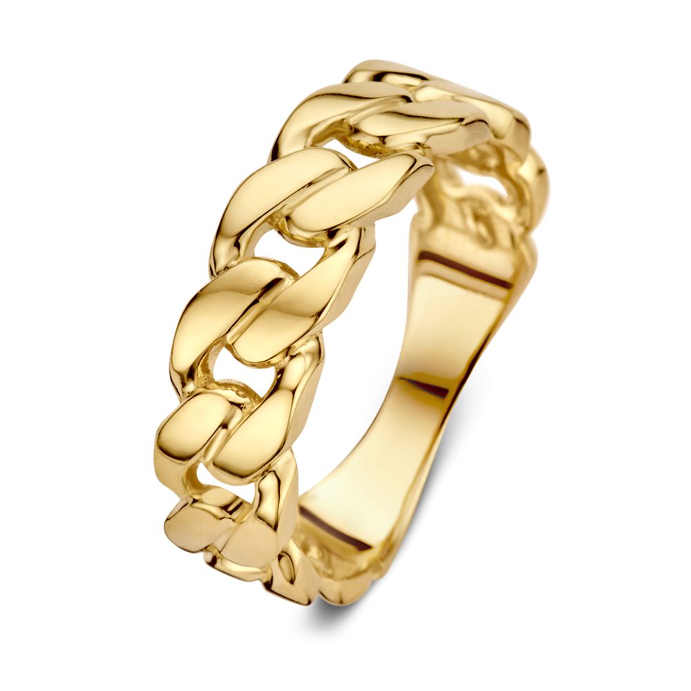 Damenring aus 14-karätigem Gelbgold mit einfachem Design, 6 mm breit und ohne Stein