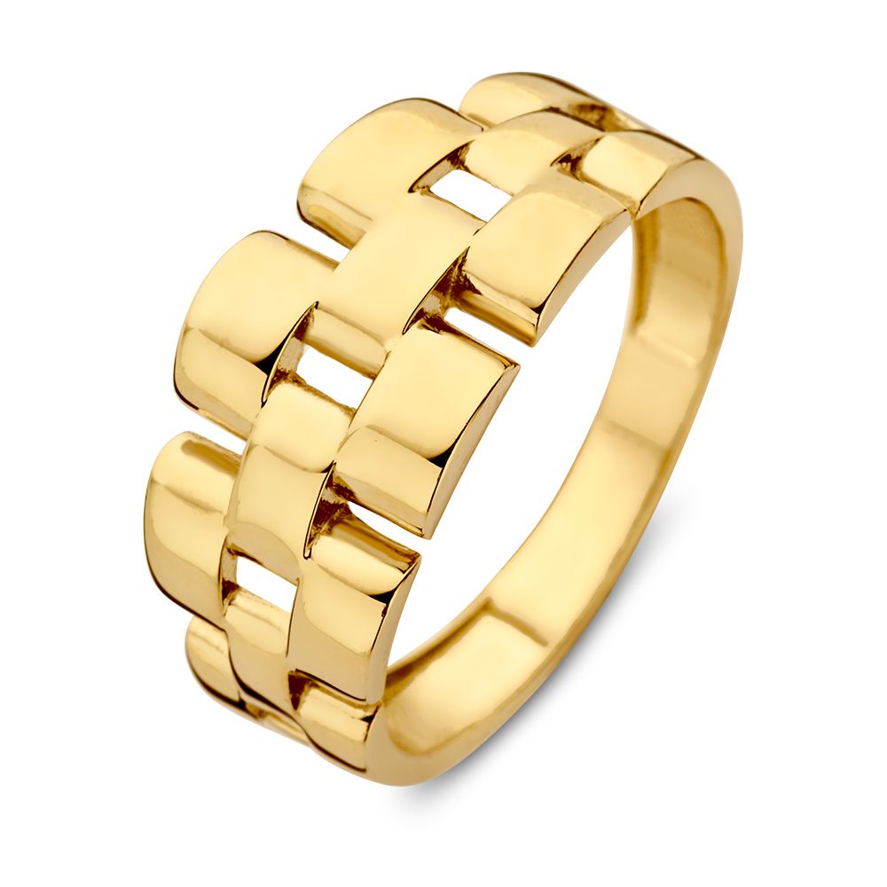 Ring aus 14-karätigem Gelbgold mit Rolex-Schalenelementen und glänzender Oberfläche