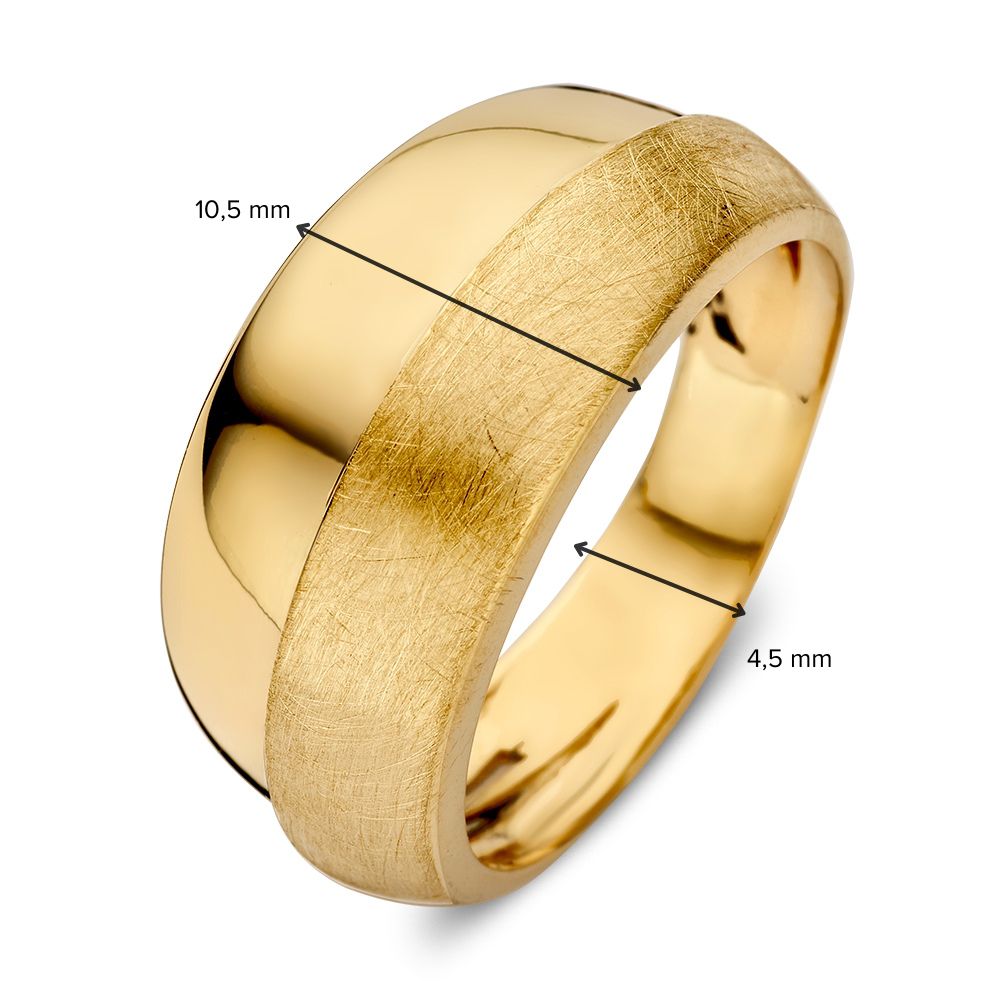 Gold Statement Ring 14 Karat – Gelbgold mit mattiertem und poliertem Design, 10 mm breit, ohne Edelsteine