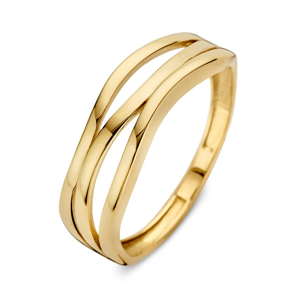 Crossover-Ring aus 14kt Gelbgold, 6 mm breit mit geschwungenem Design